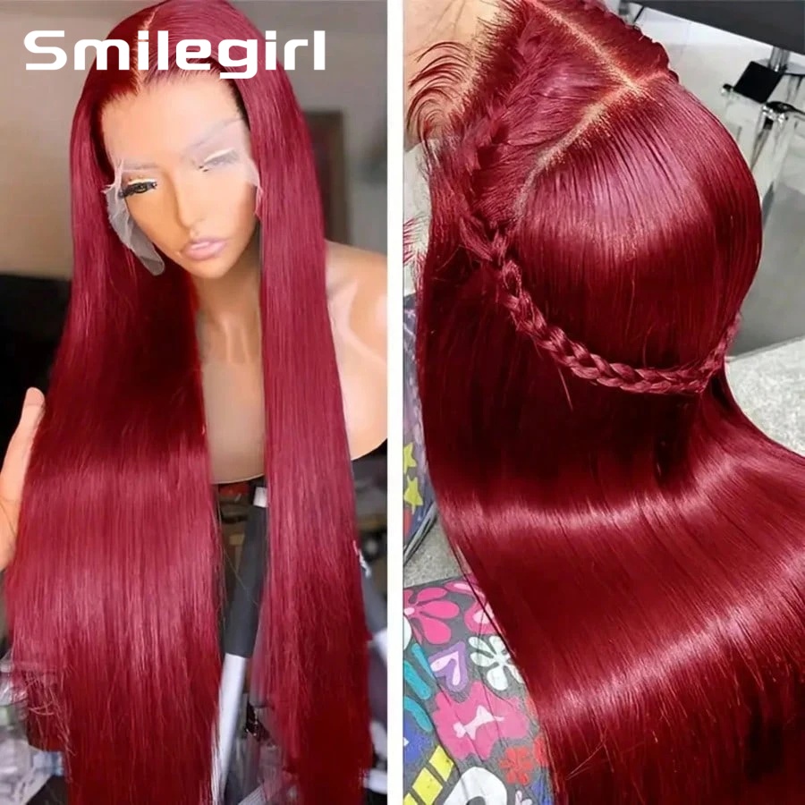 Hd Lace Frontal Wig Human Hair Pre Plucked - 200 Density 99J Bordeauxrood 13X6 HD