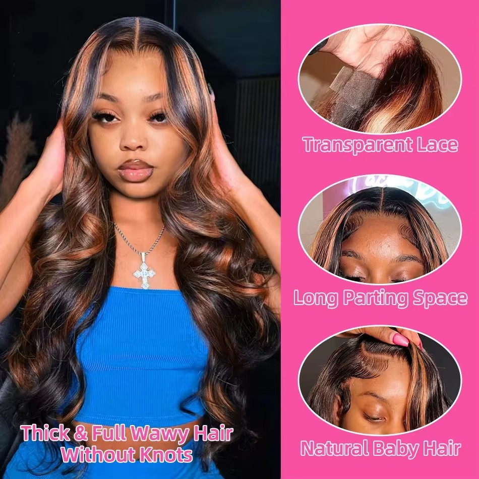 Human Hair Wigs - Highlights Ombre 13x4 Lace Front pruiken