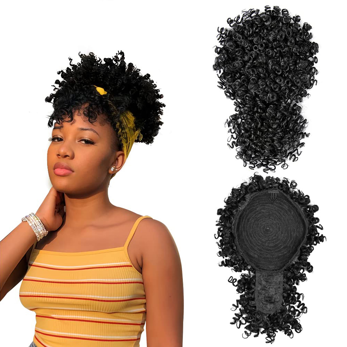 Drawstring Afro Curly Puff Ponytail - Afro Puff Synthetische Trekkoord Paardenstaart Met