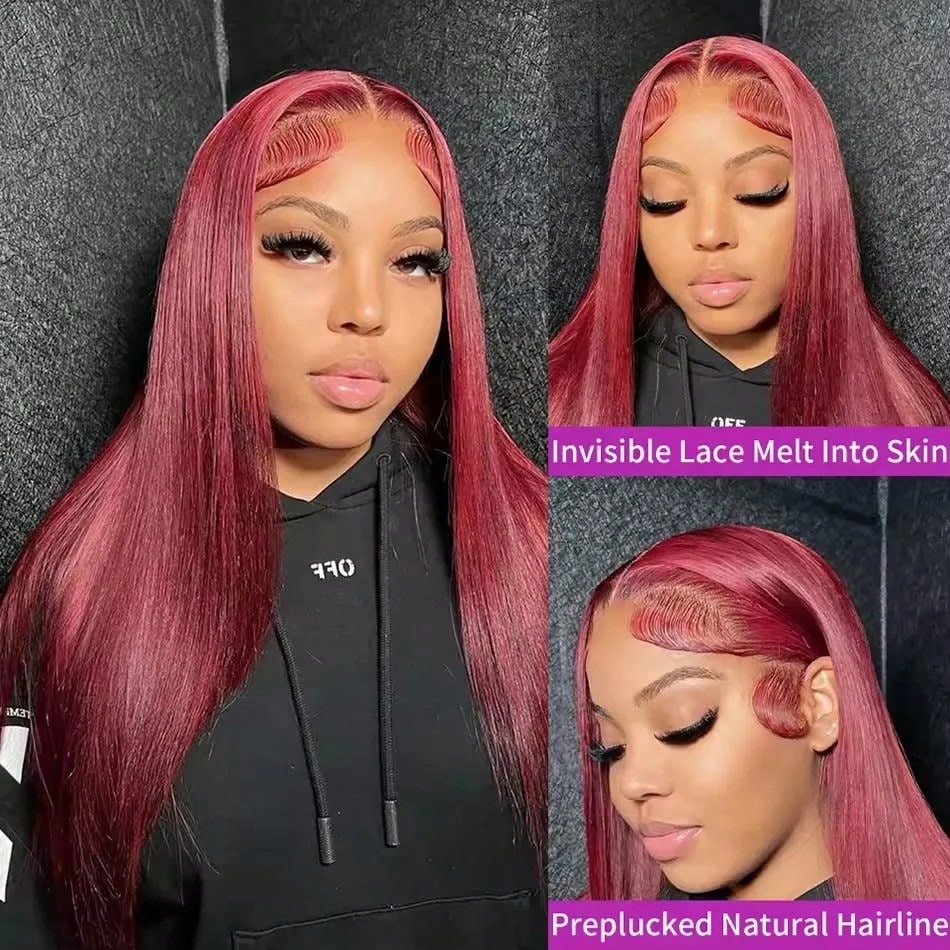 200 Density 99J Bordeauxrood 1 - Hd Lace Frontal Wig Human Hair Pre Plucked recensie en prijs