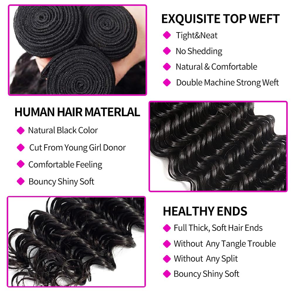 Bundels van echt haar met slui - Deep Wave 3 Bundles With Closure recensie en prijs